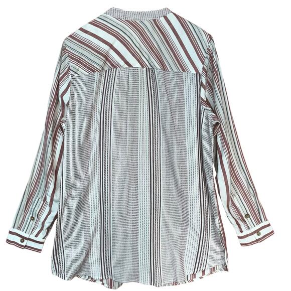 Soft Surroundings NWT Women's Linen Blend Striped Beaded Jeweled Tunic Top Large - Picture 2 of 8